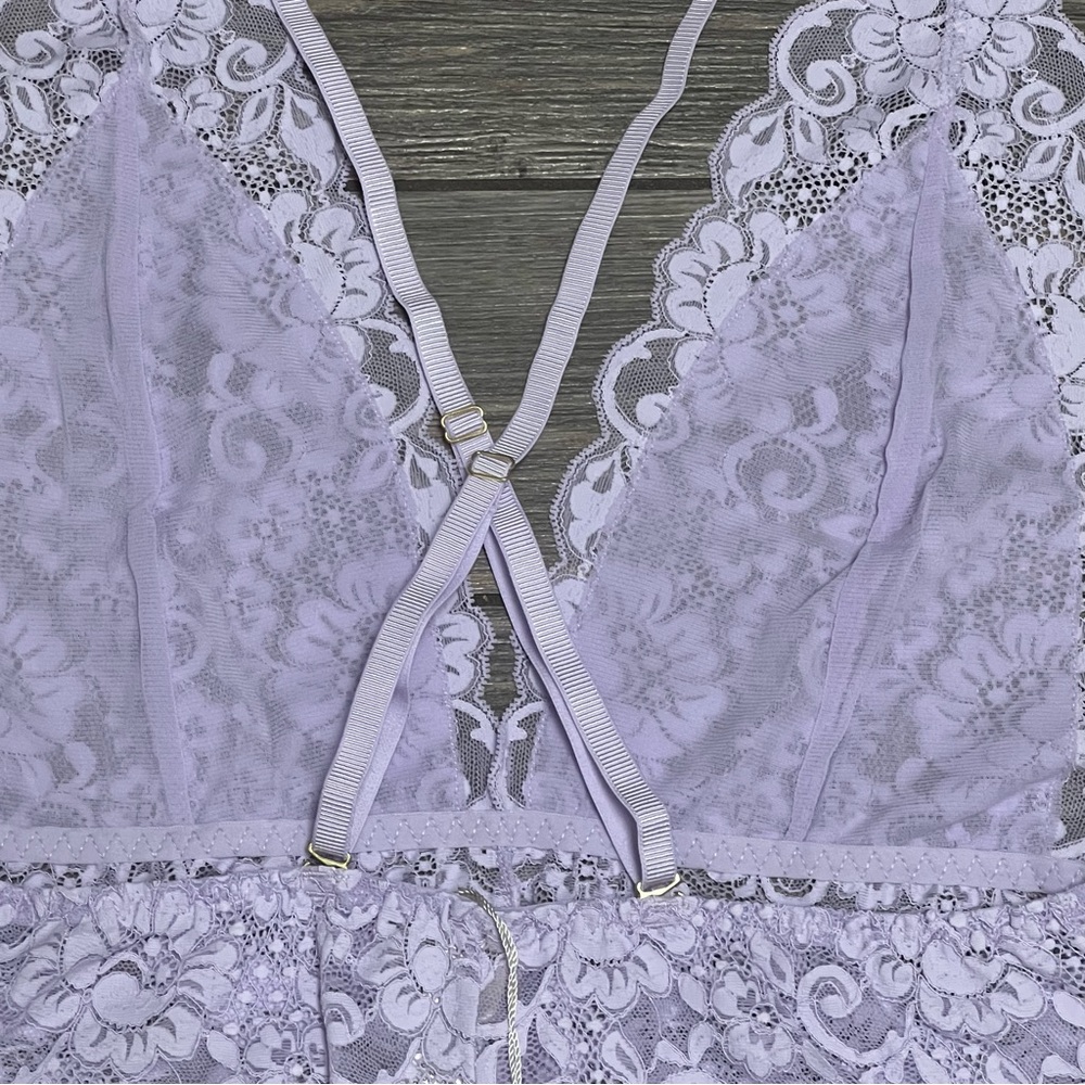 NWT Free People X HAH Comin in Haht Lace Bodysuit Size Medium Lavender Lingerie - Picture 8 of 14